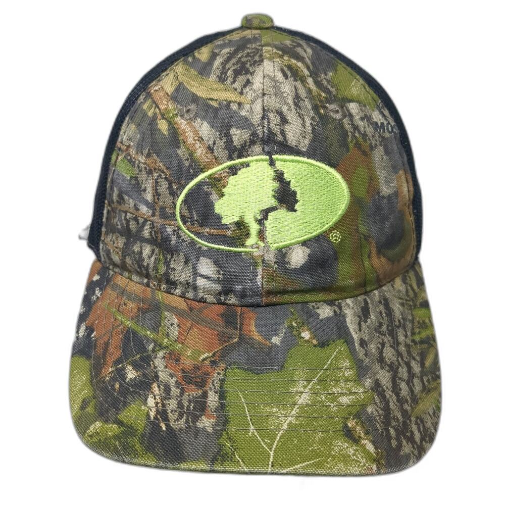 Mossy Oak Baseball Cap Green Black Camo One Size Mesh Back Strapback Hat Hunting